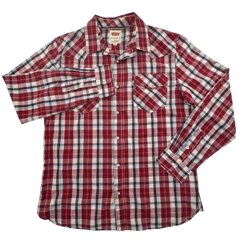 Levi's Plaid Western Shirt Long Sleeve Button Up Casual Red Size M